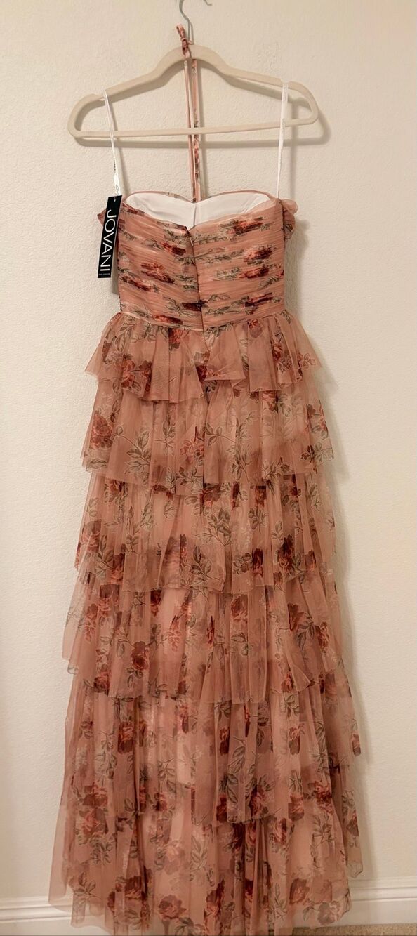 NWT Jovani Size 8 Blush Floral Tiered Tulle Gown Halter High Low Formal Prom Dre - Picture 6 of 8